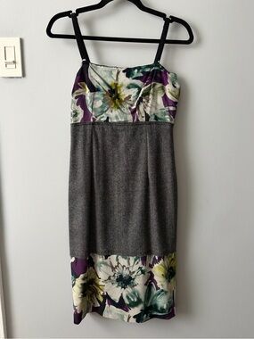 Dolce & Gabbana Floral Midi Dress in Purple, Green & Gray
